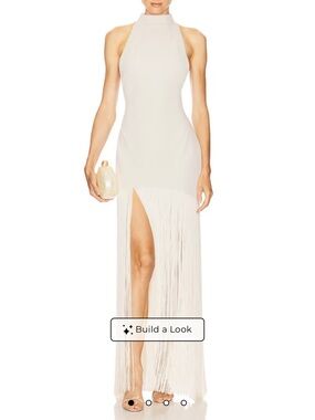 NWT Camila Coelho Reese Fringe Halter Maxi Dress in Ecru White